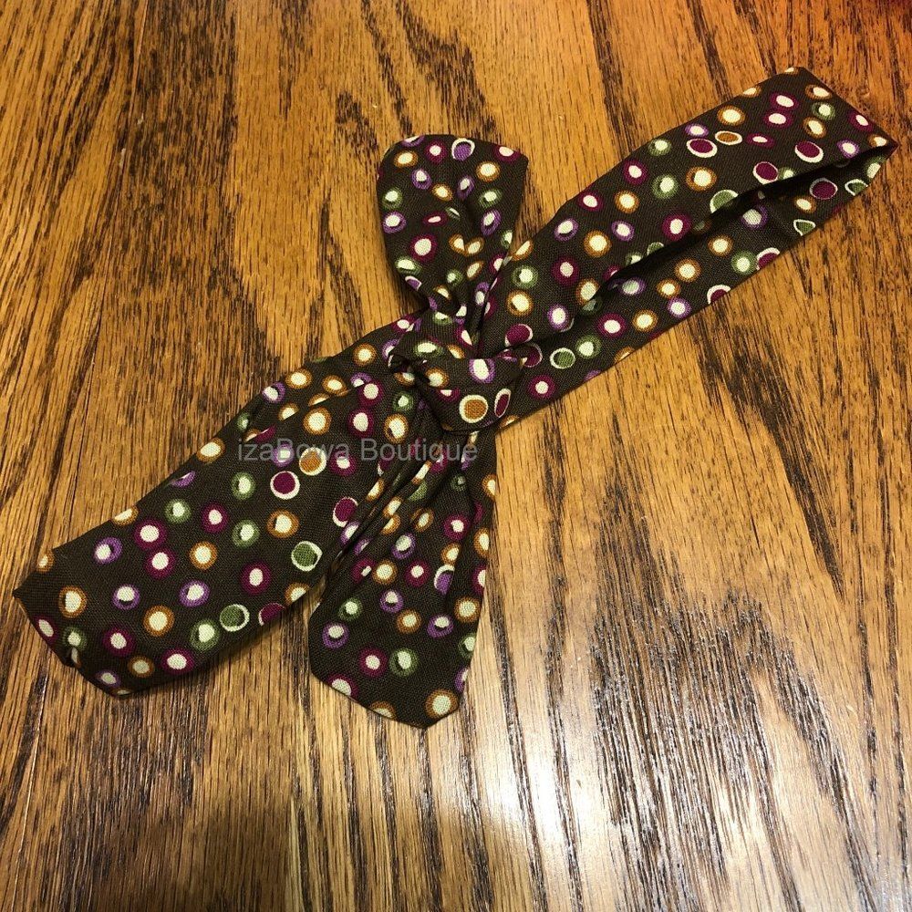 *****  Brown with Polka Dots Knot Headband - Thin Style  FPKH1   HANDCRAFTED
